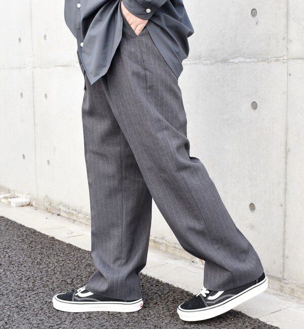 SHIPS any「SHIPS any: 〈洗濯機可能〉ウールライク ノープリーツ ワイド ストレート パンツ◇」|スラックス|ダークグレー