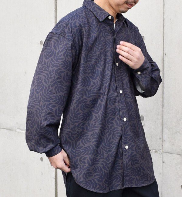 SHIPS any「SHIPS any: ダーク ボタニカル プリント バルーンスリーブ ルーズ シャツ◇」|シャツ・ブラウス|チャコールグレー