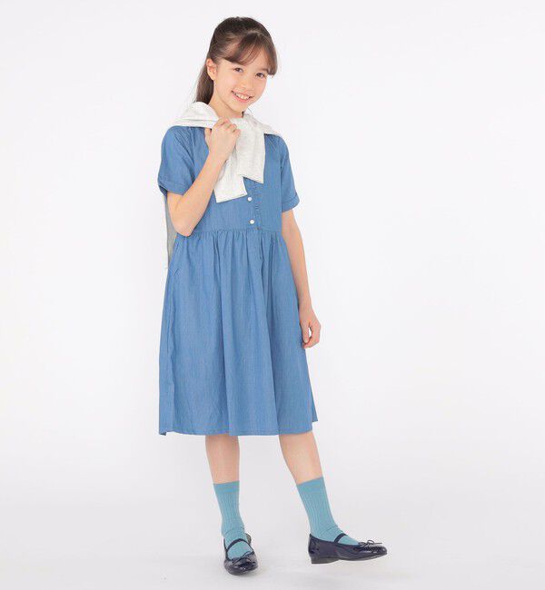 SHIPS KIDS「SHIPS KIDS:140～150cm / ダンガリー 半袖 ワンピース」|ワンピース|