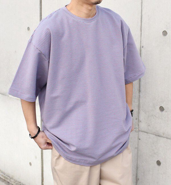 SHIPS any「SHIPS any: マイクロボーダー ミニ裏毛 ライト スウェット ライク Tシャツ◇」|Tシャツ・カットソー|ブルー