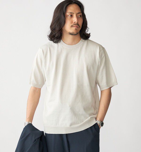 SHIPS「SHIPS: 〈手洗い可能〉 14ゲージ TEXBRID(R) リネン ニット Tシャツ」|ニット・セーター|ライトグレー