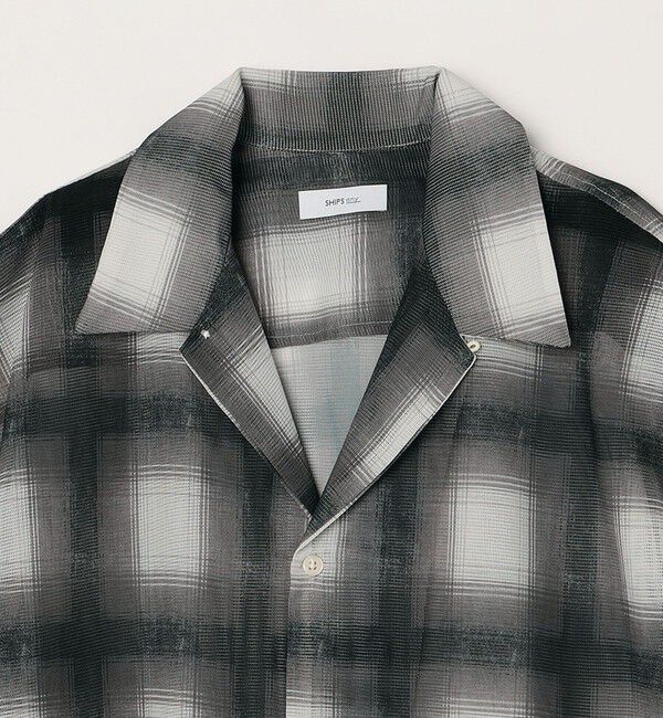 SHIPS any「SHIPS any: メッシュ オンブレチェック / ウェーブ パターン オープンカラー シアー シャツ◇」|シャツ・ブラウス|