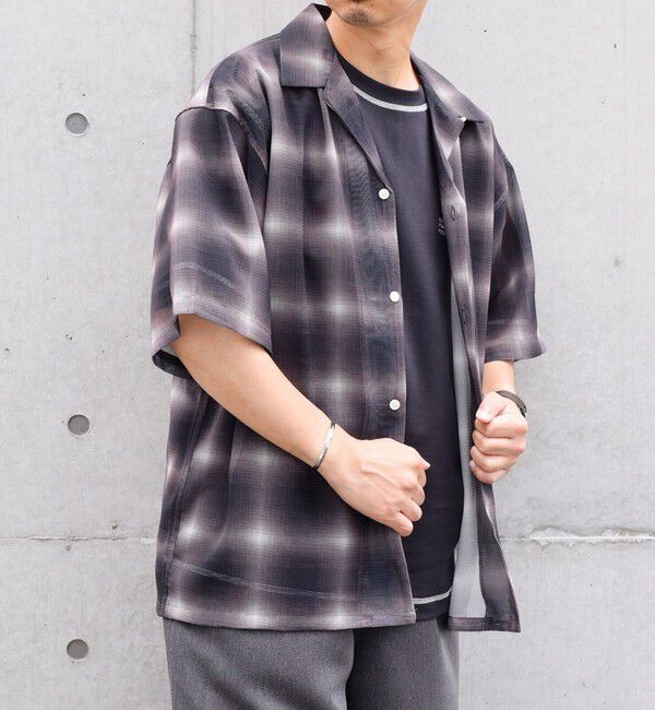 SHIPS any「SHIPS any: メッシュ オンブレチェック / ウェーブ パターン オープンカラー シアー シャツ◇」|シャツ・ブラウス|