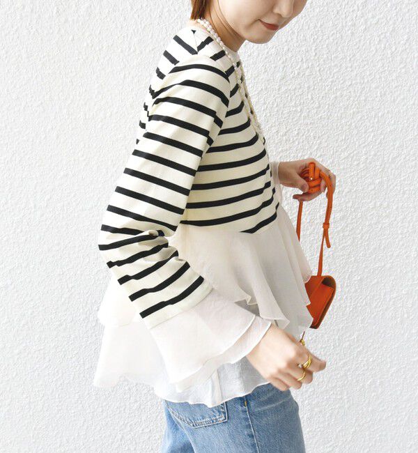 SHIPS for women「【WEB限定】〈手洗い可能〉ボーダー フリル ティアード プルオーバー」|Tシャツ・カットソー|