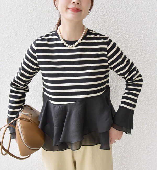 SHIPS for women「【WEB限定】〈手洗い可能〉ボーダー フリル ティアード プルオーバー」|Tシャツ・カットソー|