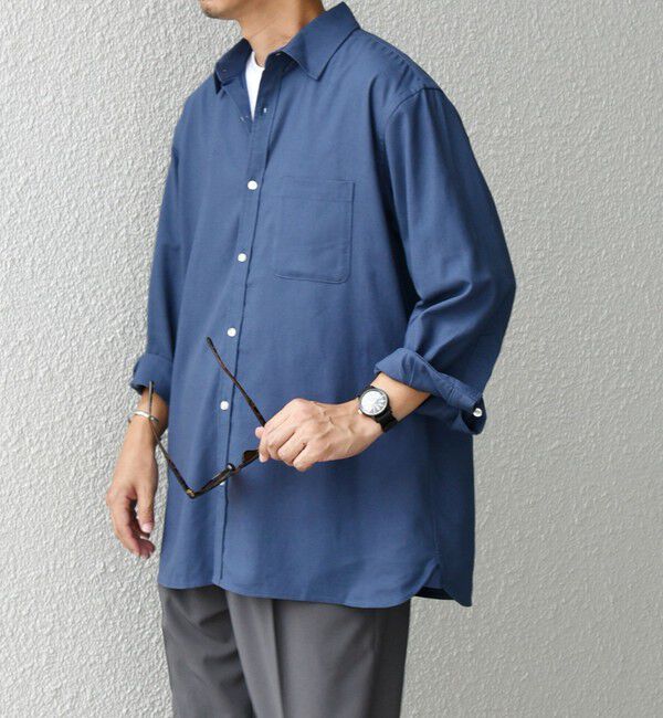 SHIPS any「【WEB限定】SHIPS any:〈洗濯機可能〉リネン / レーヨン レギュラーカラー 7分袖 シャツ◇」|シャツ・ブラウス|ブルー