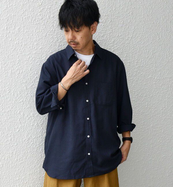SHIPS any「【WEB限定】SHIPS any:〈洗濯機可能〉リネン / レーヨン レギュラーカラー 7分袖 シャツ◇」|シャツ・ブラウス|ネイビー