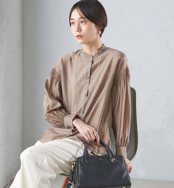 SHIPS for women「〈手洗い可能〉バンドカラー 袖 シャーリング ブラウス」|シャツ・ブラウス|