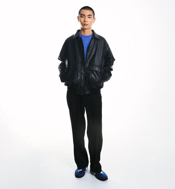 SHIPS「City Ambient Products: 合成皮革 ショート ジップ ブルゾン」|ブルゾン・スタジャン|