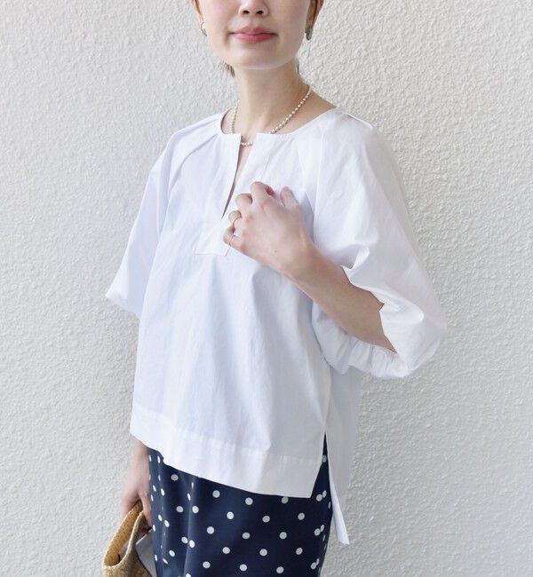 SHIPS for women「〈手洗い可能〉ストライプ バルーン ブラウス」|シャツ・ブラウス|オフホワイト