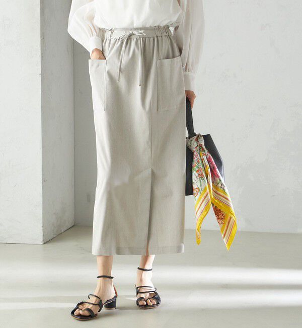 SHIPS for women「〈手洗い可能〉麻混 ストレッチ ドロスト Aライン スカート」|台形|ライトグレー