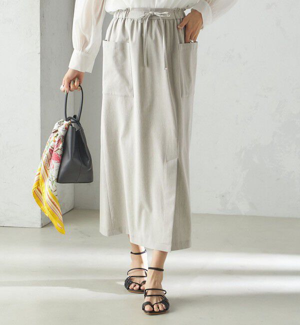 SHIPS for women「〈手洗い可能〉麻混 ストレッチ ドロスト Aライン スカート」|台形|