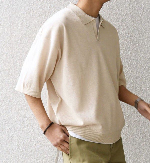 SHIPS any「SHIPS any:〈手洗い可能〉リネンミックス ハイゲージ ニット スキッパー ポロシャツ◇」|ポロシャツ|オフホワイト