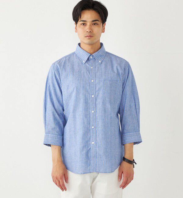 SHIPS Colors 「SHIPS Colors:コットン リネン ストライプ 7分袖 シャツ」|シャツ・ブラウス|