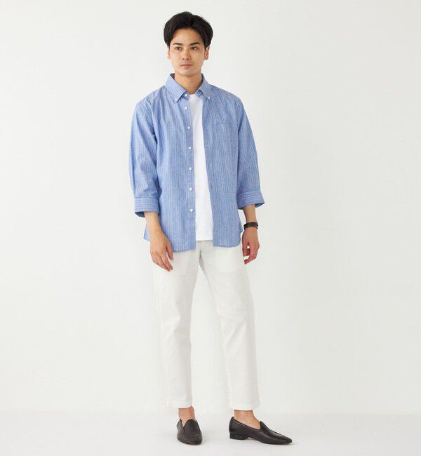 SHIPS Colors 「SHIPS Colors:コットン リネン ストライプ 7分袖 シャツ」|シャツ・ブラウス|