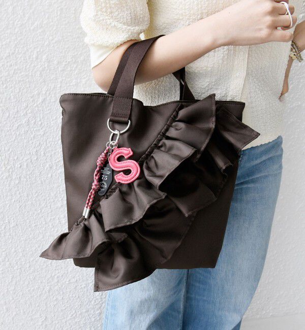 SHIPS for women「【WEB限定】チャーム 付き フリル トート」|トートバッグ|ブラウン