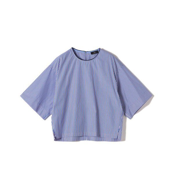 SHIPS for women「SHIPS Primary Navy Label:〈手洗い可能〉コットン ストライプ T ブラウス」|シャツ・ブラウス|ブルー