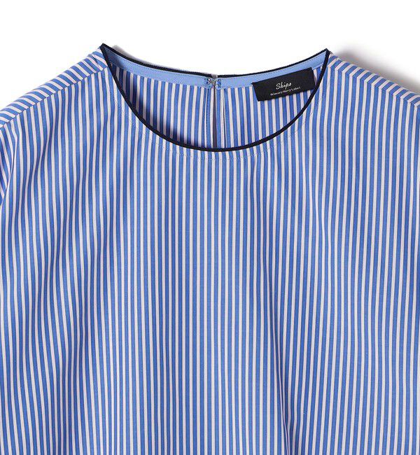 SHIPS for women「SHIPS Primary Navy Label:〈手洗い可能〉コットン ストライプ T ブラウス」|シャツ・ブラウス|
