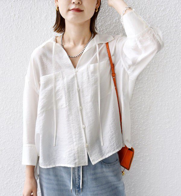 SHIPS for women「〈手洗い可能〉シアー シルク混 オープンカラー シャツ」|シャツ・ブラウス|