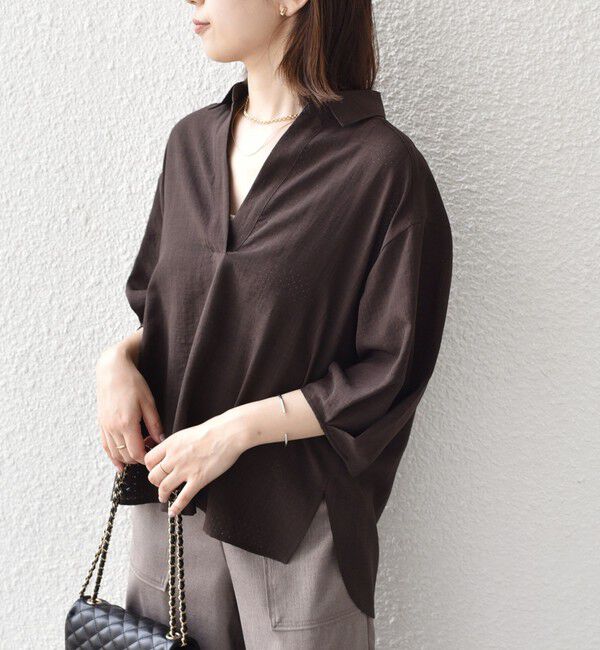 SHIPS Colors 「SHIPS Colors:〈手洗い可能〉パンチング スキッパー シャツ」|シャツ・ブラウス|ブラウン