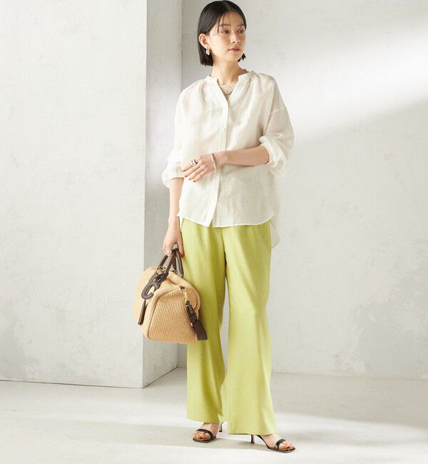 SHIPS for women「《予約》〈手洗い可能〉IMPERIAL LINEN 混 バンドカラー スキッパー シャツ」|シャツ・ブラウス|