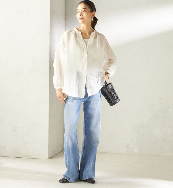 SHIPS for women「《予約》〈手洗い可能〉IMPERIAL LINEN 混 バンドカラー スキッパー シャツ」|シャツ・ブラウス|