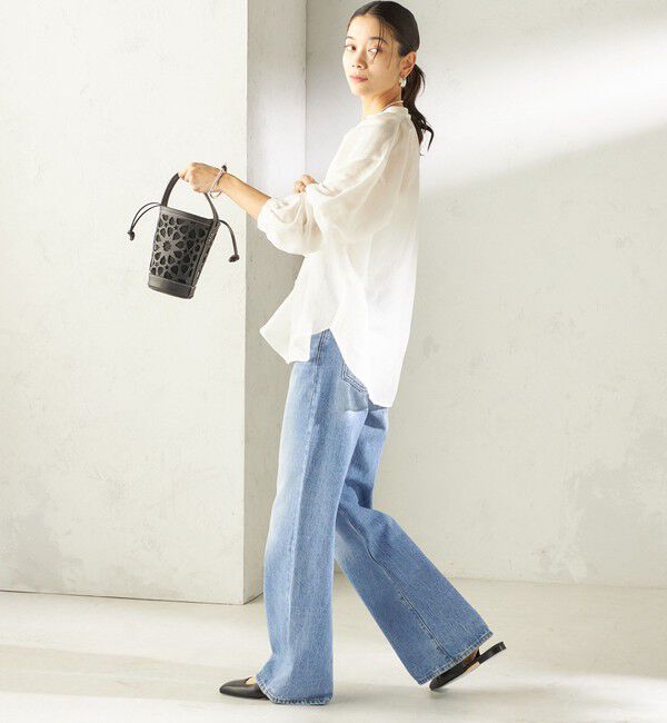 SHIPS for women「《予約》〈手洗い可能〉IMPERIAL LINEN 混 バンドカラー スキッパー シャツ」|シャツ・ブラウス|