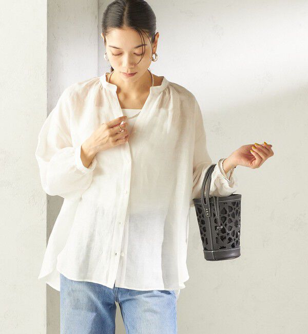 SHIPS for women「《予約》〈手洗い可能〉IMPERIAL LINEN 混 バンドカラー スキッパー シャツ」|シャツ・ブラウス|
