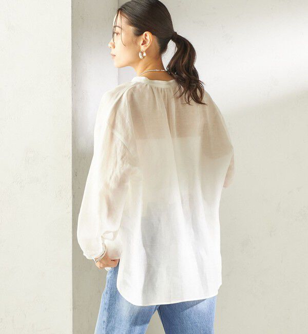 SHIPS for women「《予約》〈手洗い可能〉IMPERIAL LINEN 混 バンドカラー スキッパー シャツ」|シャツ・ブラウス|