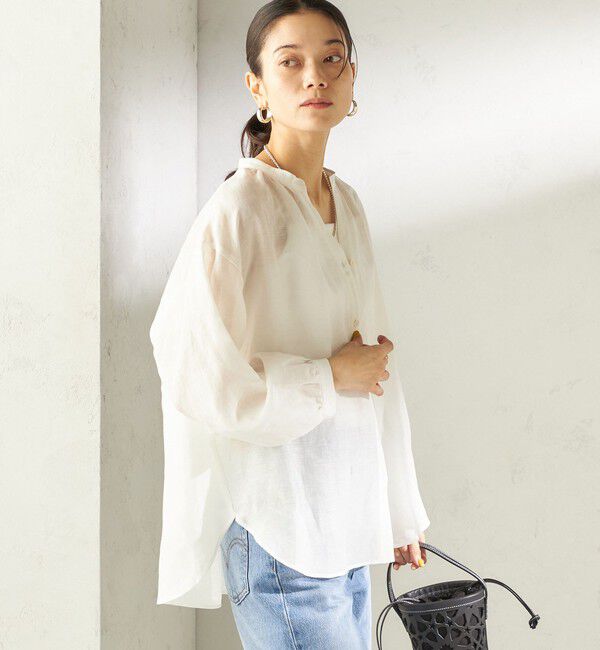SHIPS for women「《予約》〈手洗い可能〉IMPERIAL LINEN 混 バンドカラー スキッパー シャツ」|シャツ・ブラウス|