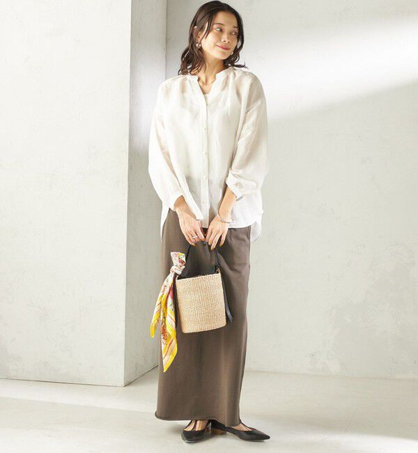 SHIPS for women「《予約》〈手洗い可能〉IMPERIAL LINEN 混 バンドカラー スキッパー シャツ」|シャツ・ブラウス|
