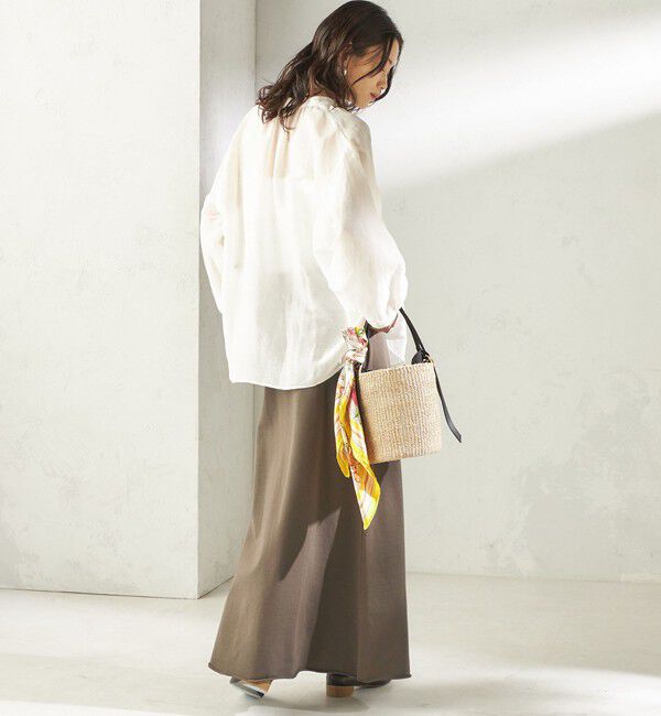 SHIPS for women「《予約》〈手洗い可能〉IMPERIAL LINEN 混 バンドカラー スキッパー シャツ」|シャツ・ブラウス|