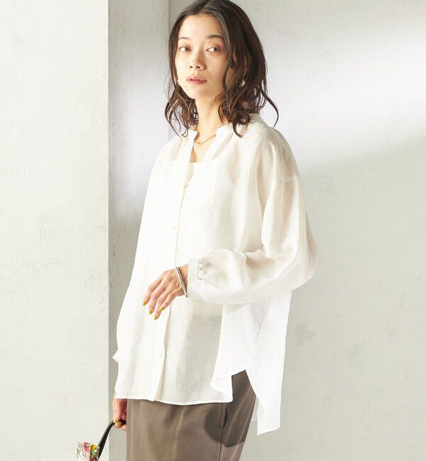 SHIPS for women「《予約》〈手洗い可能〉IMPERIAL LINEN 混 バンドカラー スキッパー シャツ」|シャツ・ブラウス|
