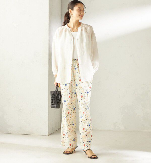 SHIPS for women「《予約》〈手洗い可能〉IMPERIAL LINEN 混 バンドカラー スキッパー シャツ」|シャツ・ブラウス|