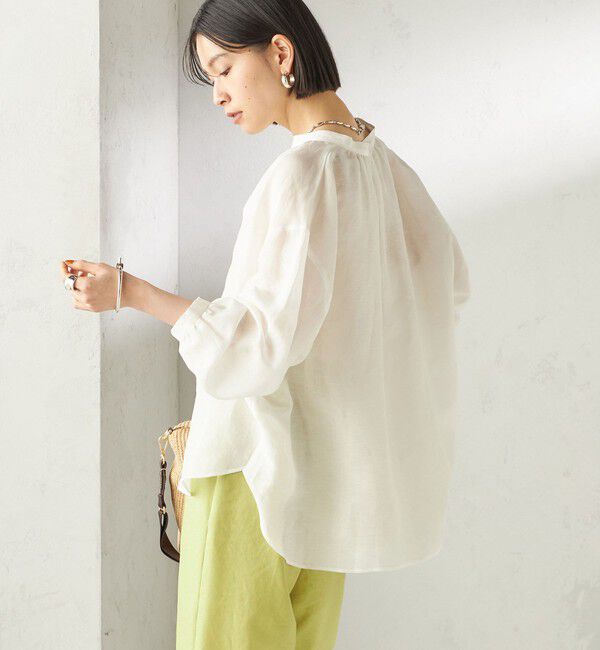 SHIPS for women「《予約》〈手洗い可能〉IMPERIAL LINEN 混 バンドカラー スキッパー シャツ」|シャツ・ブラウス|