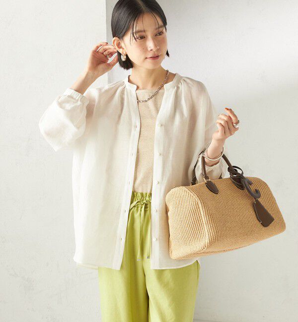 SHIPS for women「《予約》〈手洗い可能〉IMPERIAL LINEN 混 バンドカラー スキッパー シャツ」|シャツ・ブラウス|
