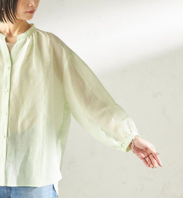 SHIPS for women「《予約》〈手洗い可能〉IMPERIAL LINEN 混 バンドカラー スキッパー シャツ」|シャツ・ブラウス|