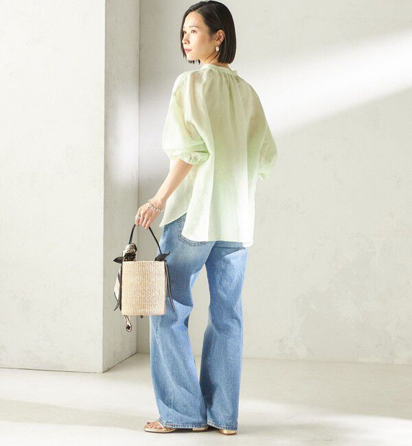 SHIPS for women「《予約》〈手洗い可能〉IMPERIAL LINEN 混 バンドカラー スキッパー シャツ」|シャツ・ブラウス|