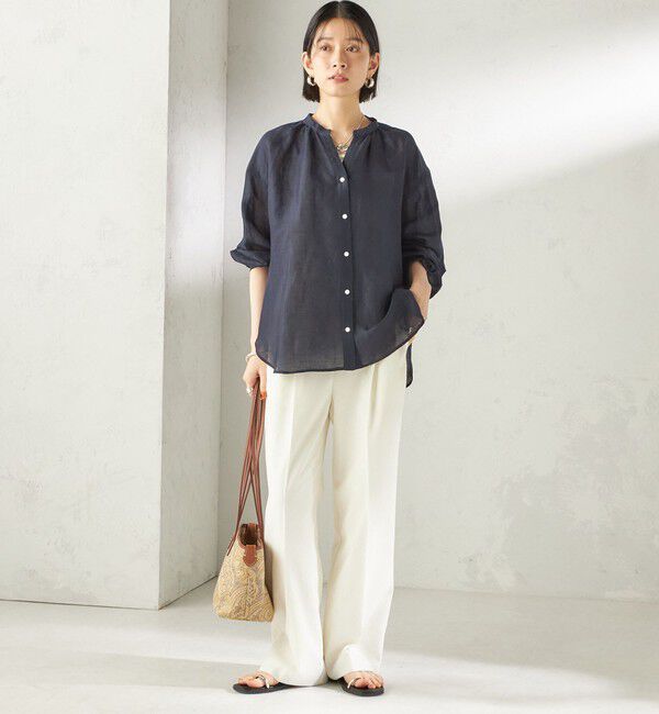 SHIPS for women「《予約》〈手洗い可能〉IMPERIAL LINEN 混 バンドカラー スキッパー シャツ」|シャツ・ブラウス|