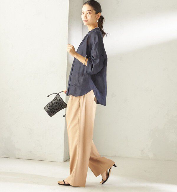 SHIPS for women「《予約》〈手洗い可能〉IMPERIAL LINEN 混 バンドカラー スキッパー シャツ」|シャツ・ブラウス|