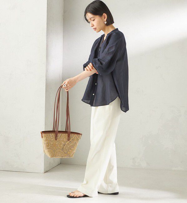 SHIPS for women「《予約》〈手洗い可能〉IMPERIAL LINEN 混 バンドカラー スキッパー シャツ」|シャツ・ブラウス|