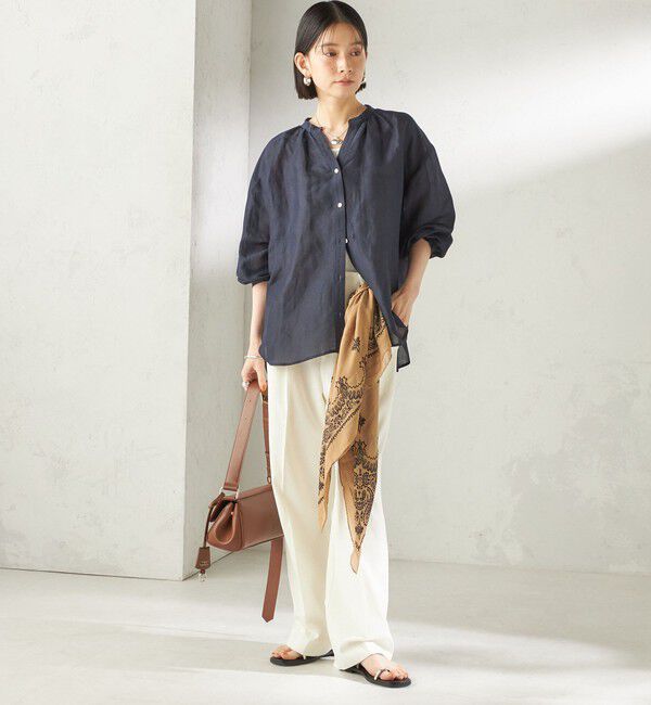 SHIPS for women「《予約》〈手洗い可能〉IMPERIAL LINEN 混 バンドカラー スキッパー シャツ」|シャツ・ブラウス|
