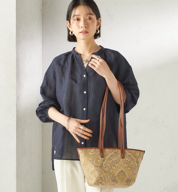 SHIPS for women「《予約》〈手洗い可能〉IMPERIAL LINEN 混 バンドカラー スキッパー シャツ」|シャツ・ブラウス|