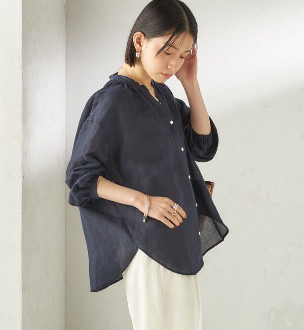 SHIPS for women「《予約》〈手洗い可能〉IMPERIAL LINEN 混 バンドカラー スキッパー シャツ」|シャツ・ブラウス|