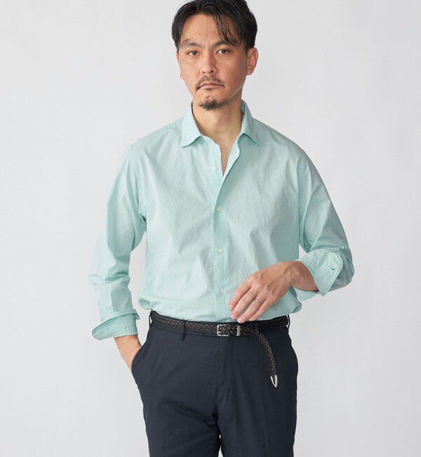 SHIPS「SHIPS: スムース テックス ワイドカラー シャツ」|シャツ・ブラウス|ライトグリーン