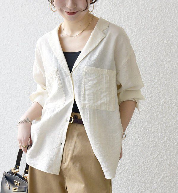 SHIPS any「《予約》SHIPS any:〈手洗い可能〉オープン カラー ポケット シャツ」|シャツ・ブラウス|オフホワイト