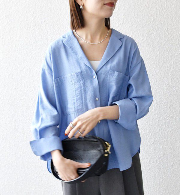 SHIPS any「《予約》SHIPS any:〈手洗い可能〉オープン カラー ポケット シャツ」|シャツ・ブラウス|ライトブルー