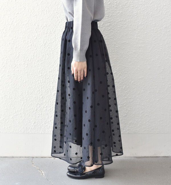 SHIPS Colors 「《予約》SHIPS Colors:〈手洗い可能〉シアー フロッキー ドット フレア スカート◆」|フレア|