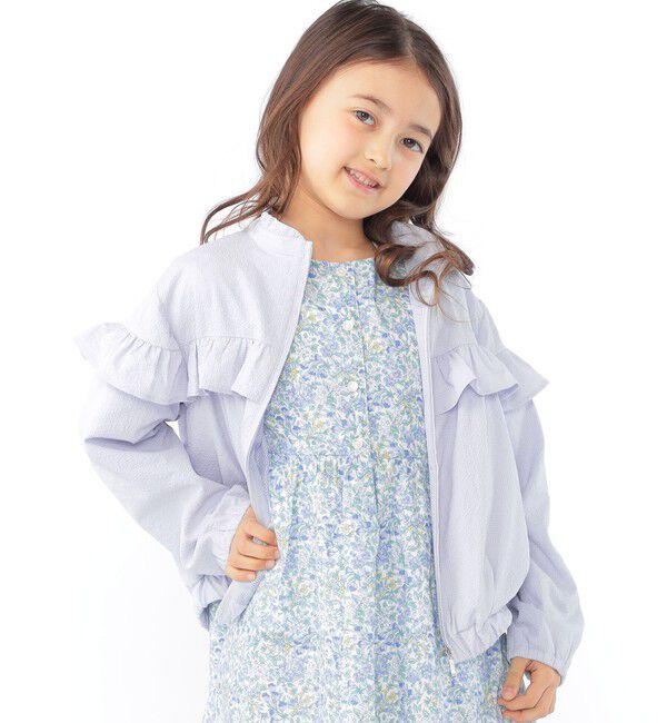 SHIPS KIDS「SHIPS KIDS:100～130cm / 〈UVカット〉ドライタッチ フリル ライト ブルゾン」|ブルゾン・スタジャン|ライトブルー