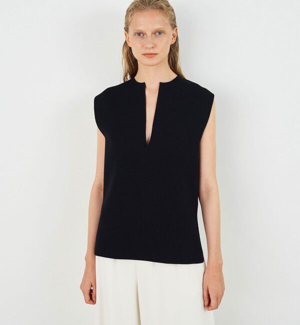 DES PRES「レーヨンナイロンダブルフェイス スリットネックプルオーバー」|ニット・セーター|